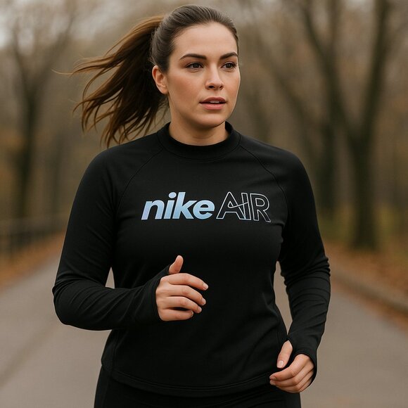 Nike Tops - Nike Air Dri-Fit Black Running Midlayer Mesh Long Sleeve Slim Top Women M DM7545